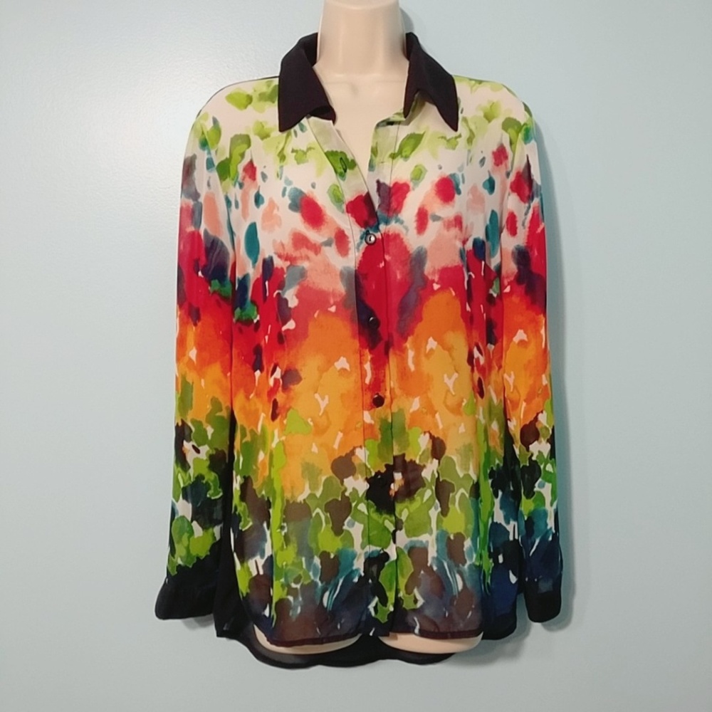 TRAVEL ELEMENTS Water Color Shear Collared Blouse